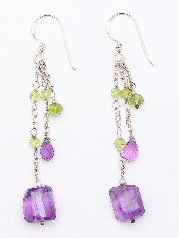 Dangling Earrings with Peridot and Amethyst