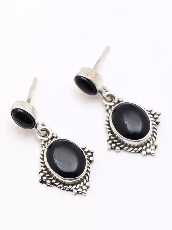 Oval Shape Black Onyx Stud Earrings