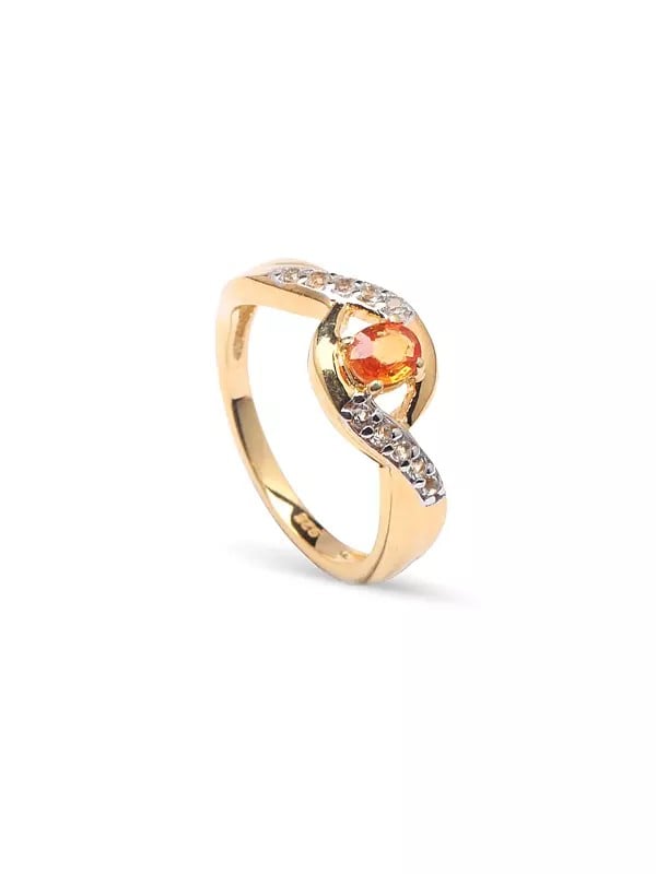 Gold-Plated Sterling Silver Ring with Orange Sapphire and Cubic Zirconia