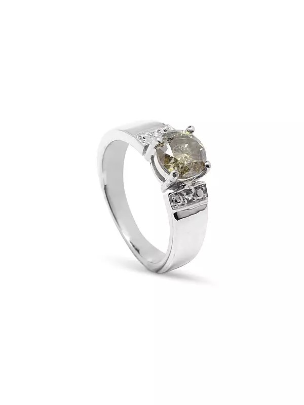 Sterling Silver Ring with Round Shape Light-Yellow Moissanite