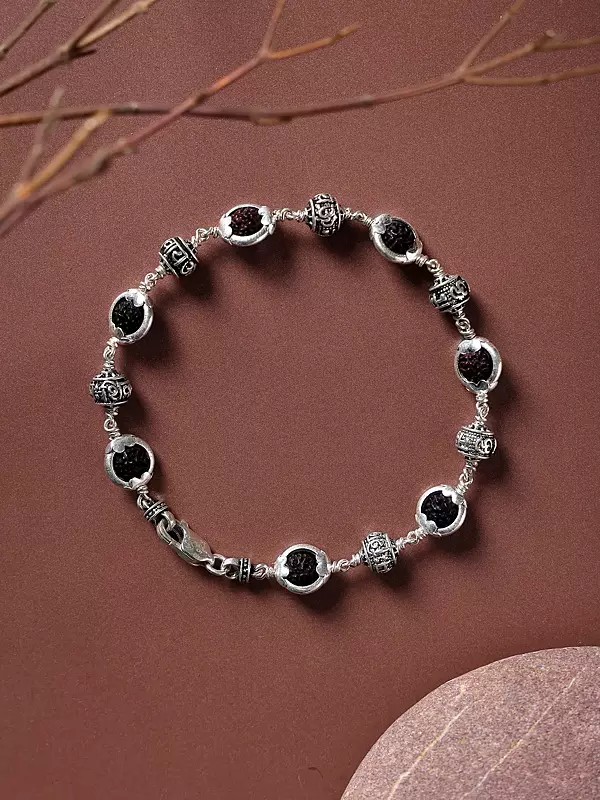Genuine Certified Rudraksha Bracelet with Sterling Silver Namah Shivaya Beads
