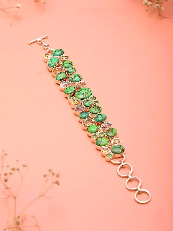 Multi-Gemstone Statement Bracelet In Sterling Silver