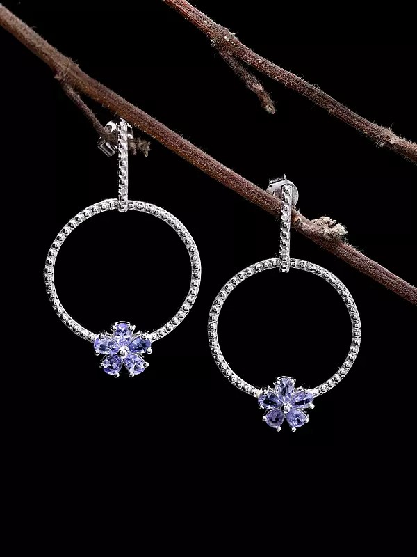 Tanzanite Floral Hoop-Style Earrings