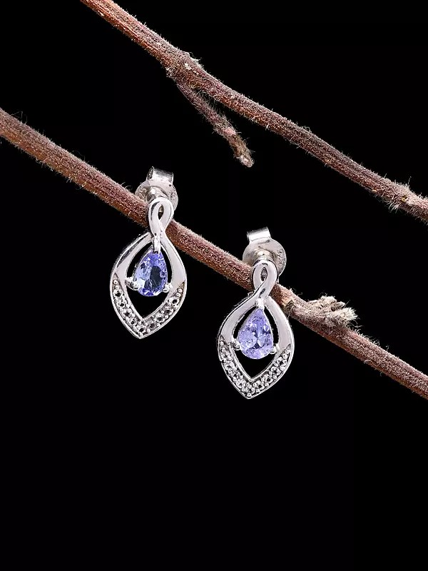 Twisted Sterling Silver Earrings with Faceted Tanzanite Gemstone