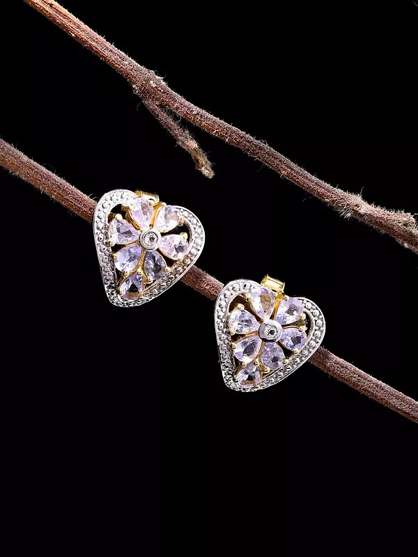 Tanzanite Floral Cluster Stud Earrings in Two-Tone Silver