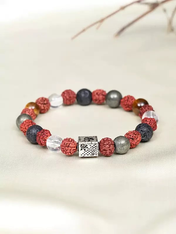 Genuine Certified Rudraksha and Multi Stone Stretch Bracelet