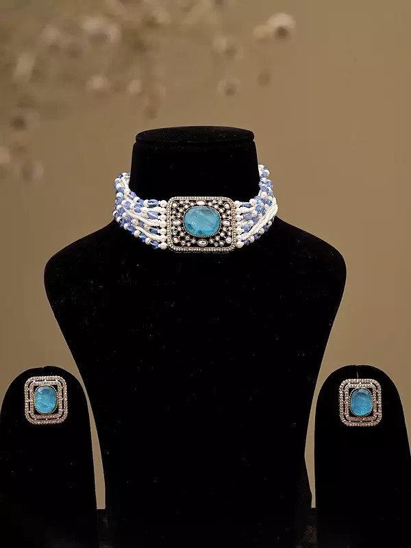 Multi-Strand Kundan Choker Set with Earrings