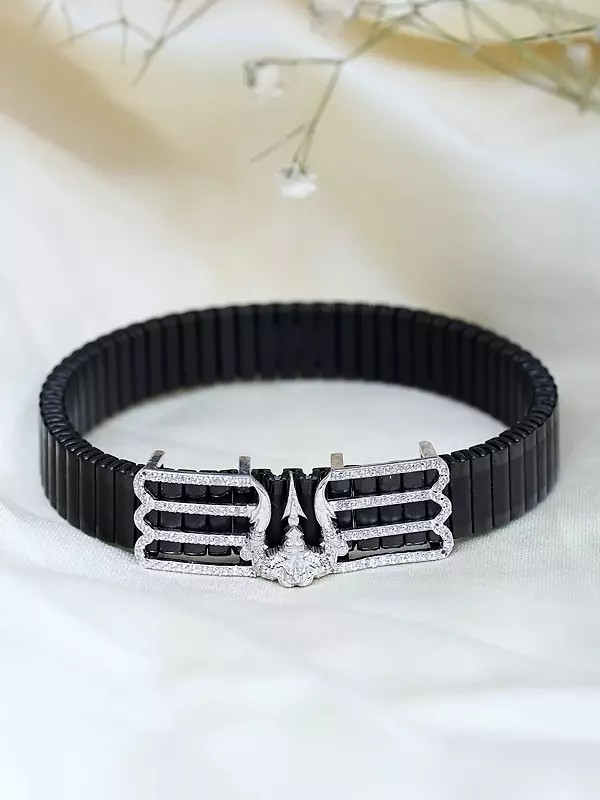 Stone Studded Elastic Shiva Trishul (Adjustable) Bracelet