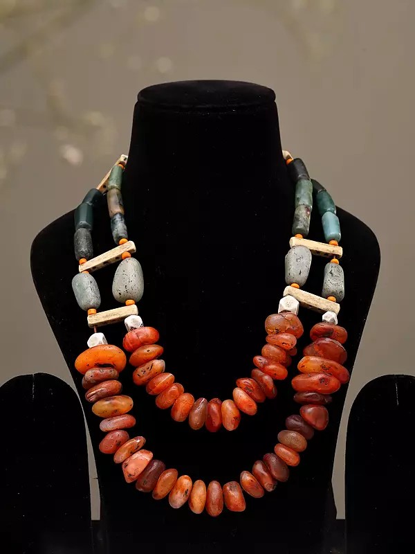 Tribal Style Multicolor Beaded Necklace with Thread Closure