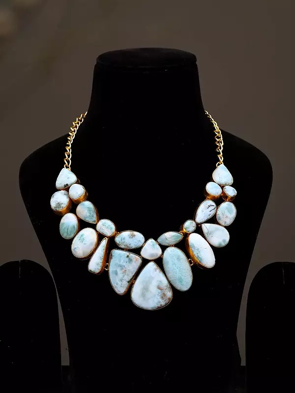 Larimar Stone Cluster Statement Necklace