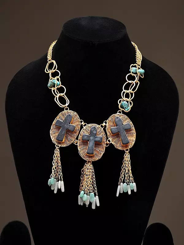 Triple Cross Tribal-Style Statement Necklace