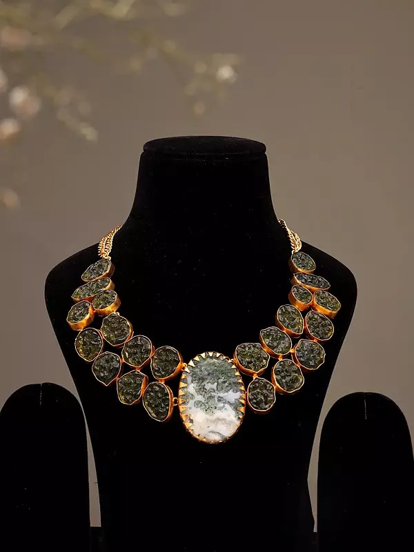 Moss Green Stone Bib-Style Necklace