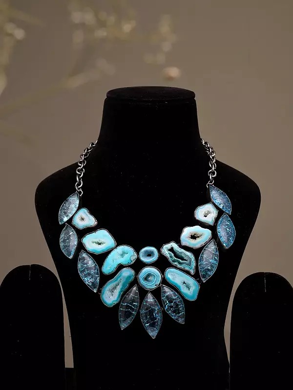 Oceanic Blue Stone Bib-Style Statement Necklace