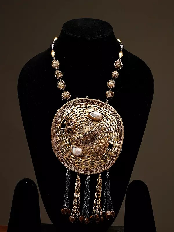 Tribal-Inspired Woven Design Circular Necklace