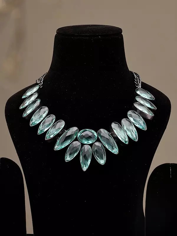 Aqua Marquise-Cut Stone Statement Necklace