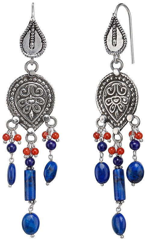 Turquoise, Coral and Lapis Earrings