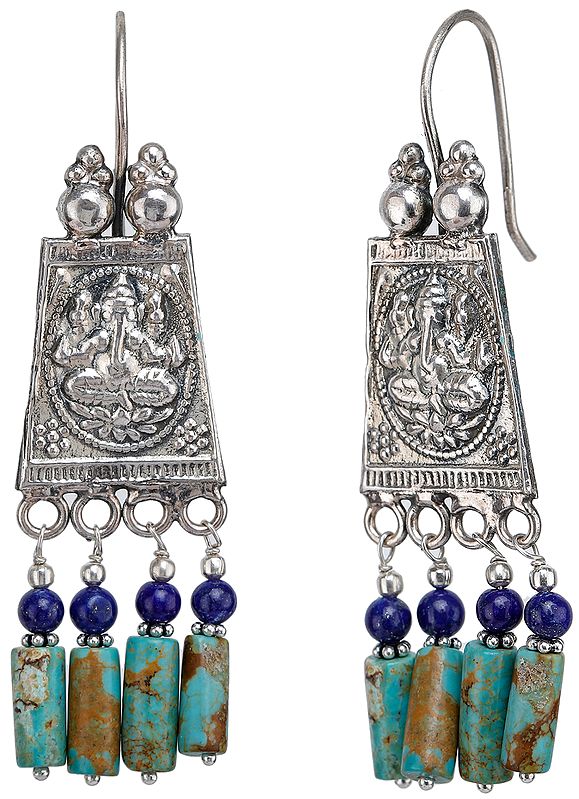 Ganesha Turquoise and Lapis Lazuli Earrings
