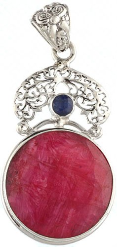 Faceted Ruby and Sapphire Pendant - Sterling Silver