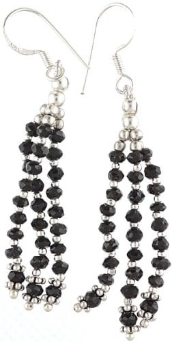 Faceted Black Onyx Earrings - Sterling Silver