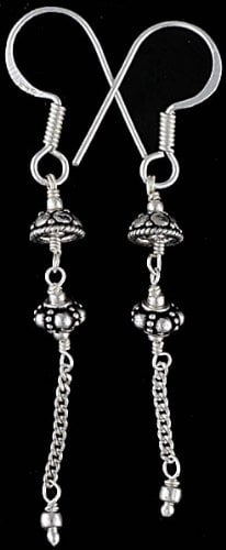 Sterling Earrings with Dangling Chain - Sterling Silver