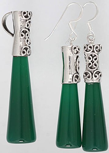 Inlay Pencil Pendant with Matching Drop Earrings Set - Sterling Silver