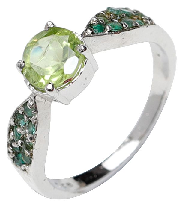Faceted Peridot Ring with Emerald