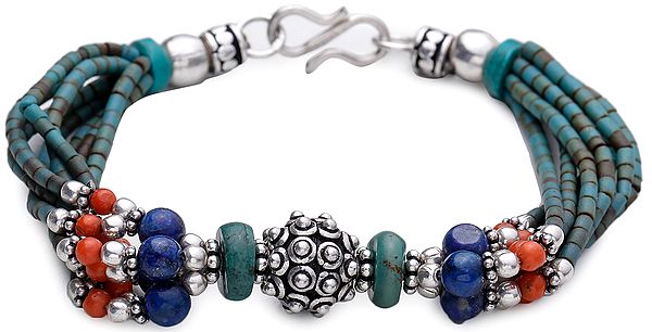 Coral, Turquoise and Lapis Lazuli Bracelet