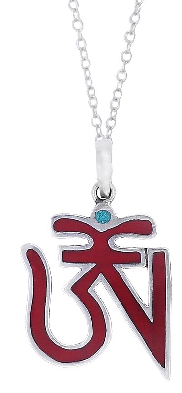 Red Tibetan OM (AUM) Inlay Pendant from Nepal