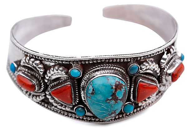 Coral and Turquoise Cuff  Bracelet