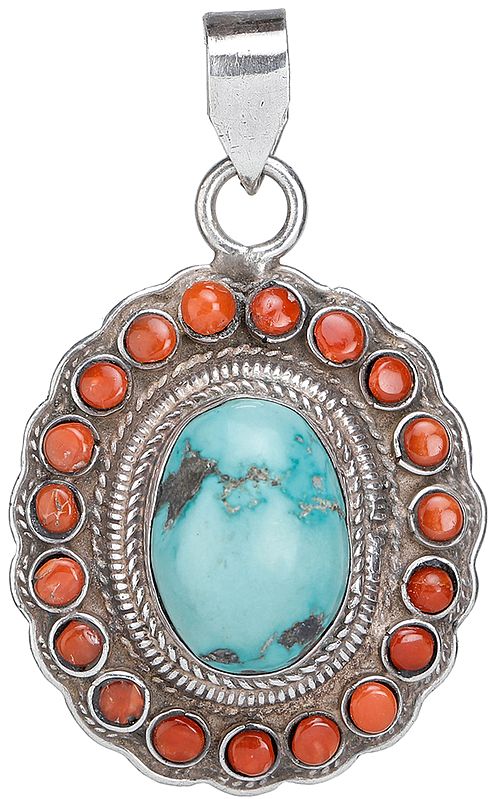 Coral and Turquoise Pendant