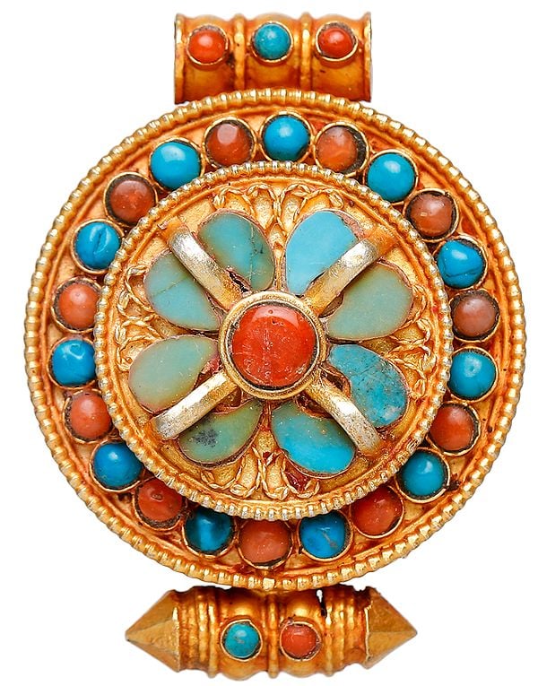 Gau Box Pendant (Coral and Turquoise)
