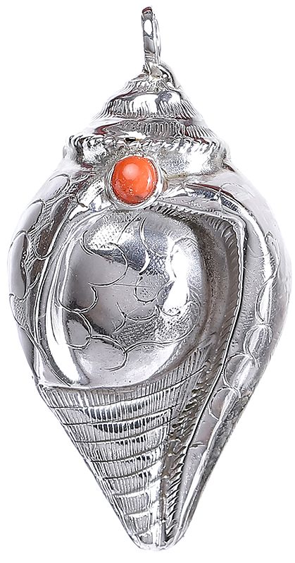 Conch (Shankha) Pendant with Coral from Nepal
