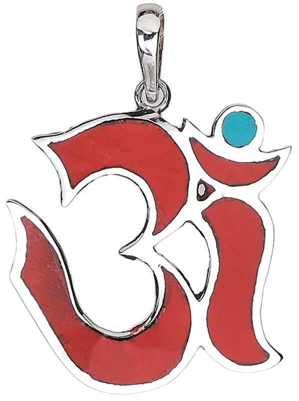 Om Pendant with Coral and Turquoise from Nepal