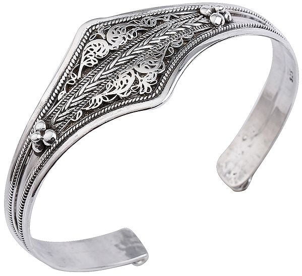 Filigree Cuff Bracelet with Twisted Rope Design from Nepal (Adjustable Size)