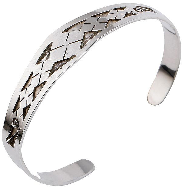 Beautifully Engraved Geometric Design Cuff Bracelet from Nepal (Adjustable Size)