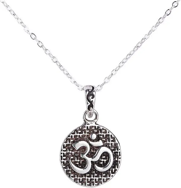 Om Pendant with Holy Swastika Pattern from Nepal