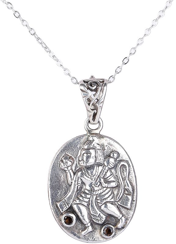 Lord Hanuman Pendant with Two Garnets from Nepal