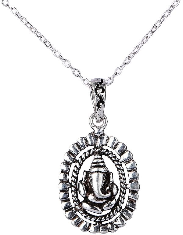 Deity Lord Ganesha Pendant with Twisted Rope Ring from Nepal
