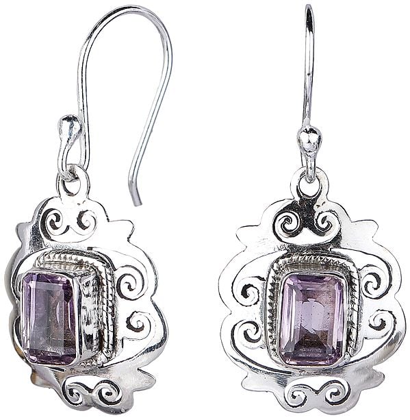 Sterling Silver Earrings with Rectangular Cut Amethyst