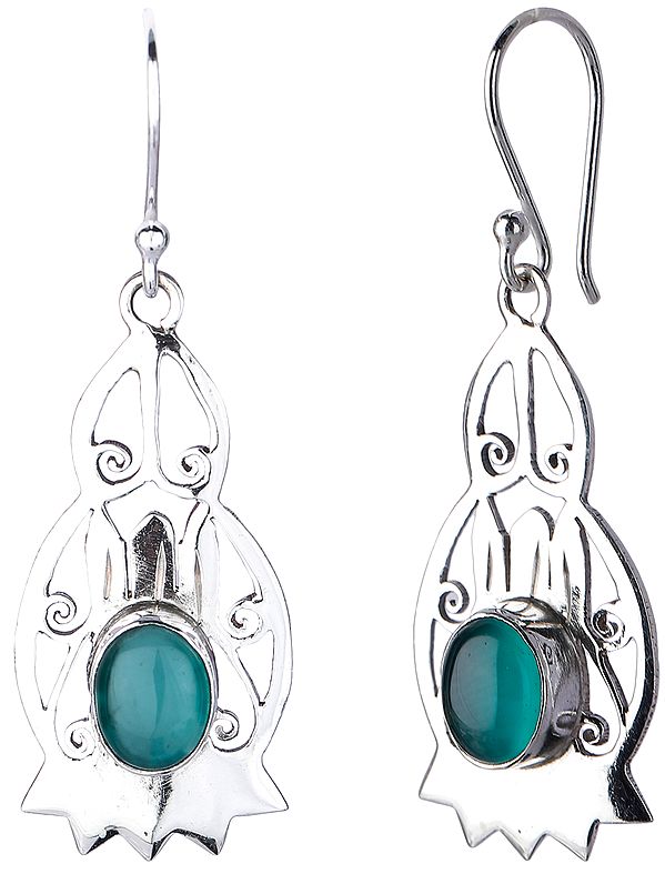 Sterling Silver Jali (Lattice) Earrings with Green Onyx