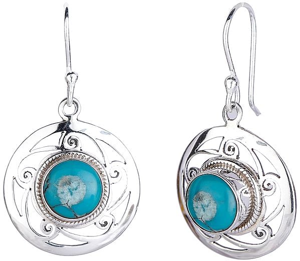 Circular Sterling Silver Earrings with Turquoise