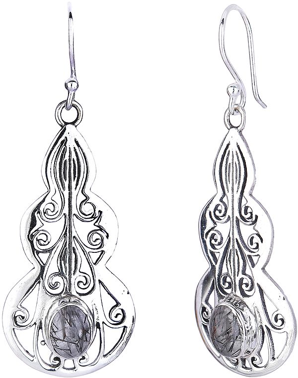 Drop Shaped Sterling Silver Earrings with Rutilated Quartz
