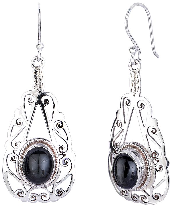 Drop Shaped Sterling Silver Earrings with Black Onyx