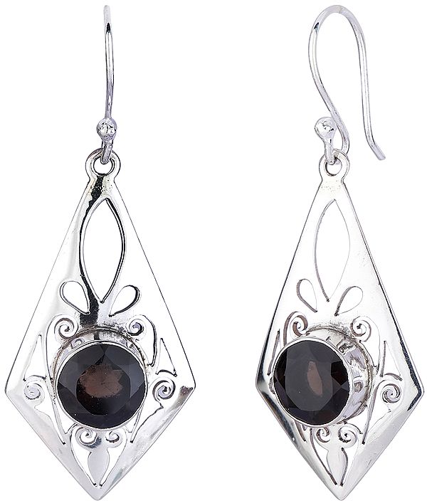Round Cut Faceted Smoky Quartz Earrings with Jali (Lattice)