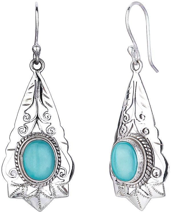 Drop Shaped Sterling Silver Earrings with Tibetan Turquoise
