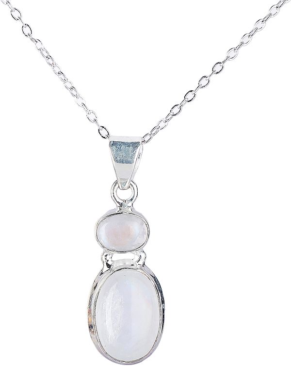 Rainbow Moonstone (Cabochon) Studded Sterling Silver Pendant