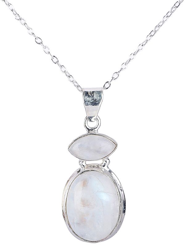 Oval and Marquise Rainbow Moonstone (Cabochon) Studded Sterling Silver Pendant
