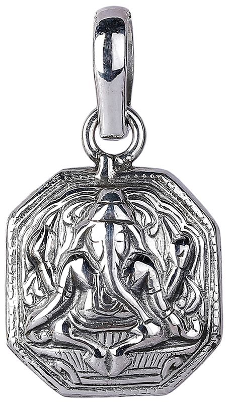Lord Ganesha Sterling Silver Octagon Pendant