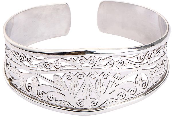 Sterling Silver Fine Jali Filigree Cuff Bangle Bracelet (Adjustable Size)