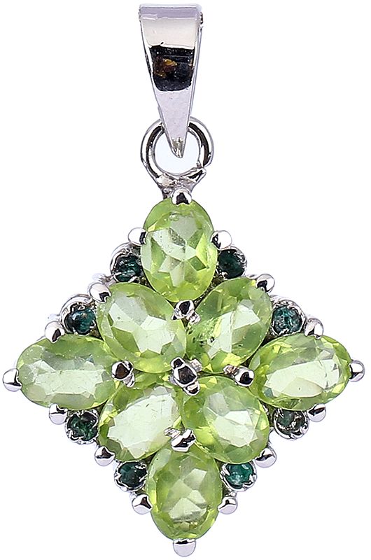 Square Shape Pendant with Peridot and Emerald